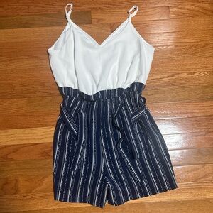 Lily Rose White and Blue Striped Jumpsuit